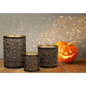 Elegant Lazy Gifts Set of 3 Black and Gold Candle Holders