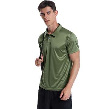 Xelky Mens Dry Fit Polo Shirts Golf Short Sleeve Moisture Wicking Athletic Casual Collared Top Shirt with Buttons 4 Packs Black/Gray/Army Green/Blue L