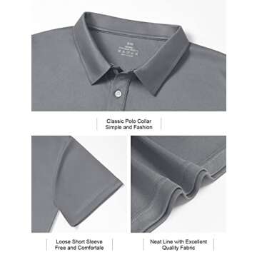 Xelky Mens Dry Fit Polo Shirts Golf Short Sleeve Moisture Wicking Athletic Casual Collared Top Shirt with Buttons 4 Packs Black/Gray/Army Green/Blue L