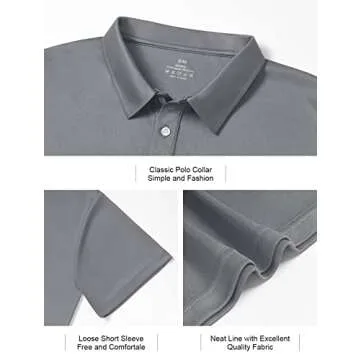 Xelky Mens Dry Fit Polo Shirts Golf Short Sleeve Moisture Wicking Athletic Casual Collared Top Shirt with Buttons 4 Packs Black/Gray/Army Green/Blue L