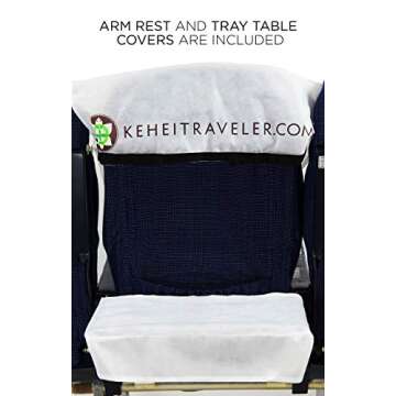 Kehei Traveler Eco-Friendly Protective Airplane Seat Cover Disposable or Reusable - with Arm Rest and Tray Table Covers & Pouch - Fit Most Train, Bus, Ride-Share Car, Other Public Seating, White