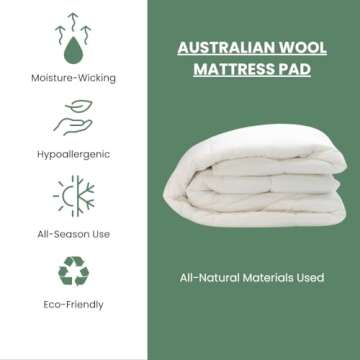 OrganicTextiles 100% Natural Australian Wool Mattress Pad with Organic Cotton Cover (King Size), Moisture Wicking, Luxurious Soft Feel, Baffle Box Stitching, Temperature Regulation, Machine Washable