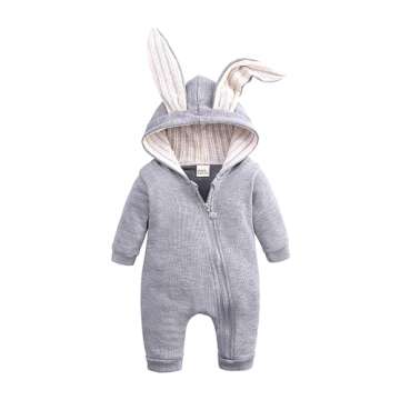Adorable Baby Bunny Costume - Unisex Toddler Easter Romper in Gray 9-12 Months