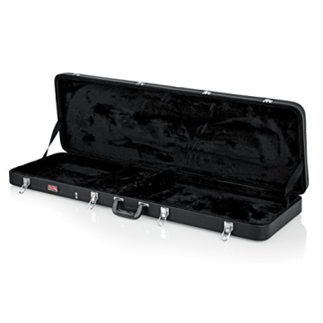 Gator Cases Hard-Shell Wood Case for Electric Bass Guitars; Fits Fender Precision/Jazz Bass, & More (GWE-BASS),Black & Levy's Leathers 3" Wide Amped Leather Series Guitar Strap