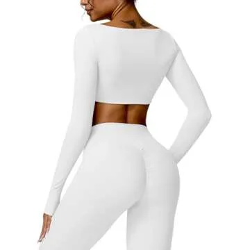 YEOREO Kyla Women Crop Top Long Sleeve Padded Sports Low Medium Impact Yoga Shirt Workout White