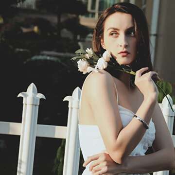 MILAKOO Womens Stainless Steel Brecelet 8MM Plain Polished Finish Silver Color Oval Bangle 7.1"