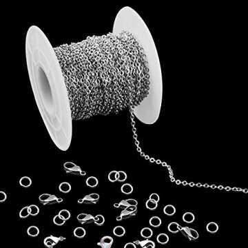 33 Feet Stainless Steel Jewelry Chains for Jewelry Making Silver Chain Roll with 40 Pieces Open Jump...