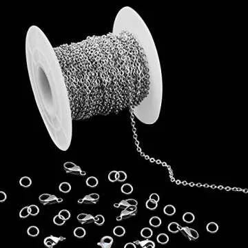 33 Feet Stainless Steel Jewelry Chains for Jewelry Making Silver Chain Roll with 40 Pieces Open Jump...