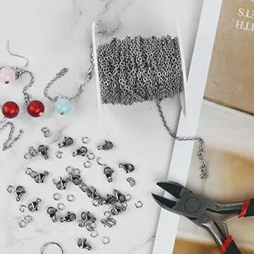 33 Feet Stainless Steel Jewelry Chains for Jewelry Making Silver Chain Roll with 40 Pieces Open Jump Rings & 20 Pieces Lobster Clasps Silver Necklace Link Cable Chains Jewelry DIY Accessories (2.0mm)