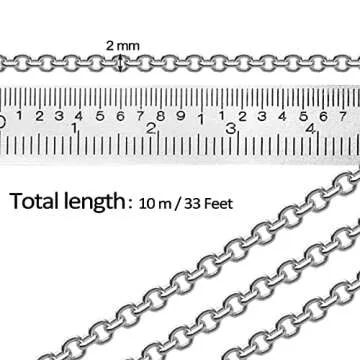 33 Feet Stainless Steel Jewelry Chains for Jewelry Making Silver Chain Roll with 40 Pieces Open Jump Rings & 20 Pieces Lobster Clasps Silver Necklace Link Cable Chains Jewelry DIY Accessories (2.0mm)