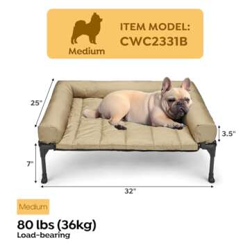 Veehoo Cooling Elevated Dog Bed Add Removable Waterproof Bolster Cushion Mat, Raised Pet Cot with Br...