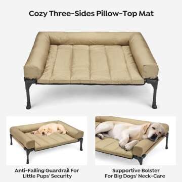 Veehoo Cooling Elevated Dog Bed Add Removable Waterproof Bolster Cushion Mat, Raised Pet Cot with Breathable Teslin Mesh, No-Slip Feet, Dog Couch Bed for Indoor Outdoor, 32x25inches, Beige, CWC2331B