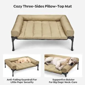 Veehoo Cooling Elevated Dog Bed Add Removable Waterproof Bolster Cushion Mat, Raised Pet Cot with Breathable Teslin Mesh, No-Slip Feet, Dog Couch Bed for Indoor Outdoor, 32x25inches, Beige, CWC2331B