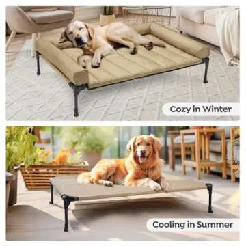 Veehoo Cooling Elevated Dog Bed Add Removable Waterproof Bolster Cushion Mat, Raised Pet Cot with Breathable Teslin Mesh, No-Slip Feet, Dog Couch Bed for Indoor Outdoor, 32x25inches, Beige, CWC2331B