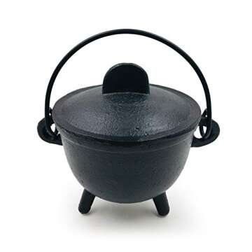 Alternative Imagination Cast Iron Cauldron with Lid and Handles. Perfect for Incense, Rituals, Home ...