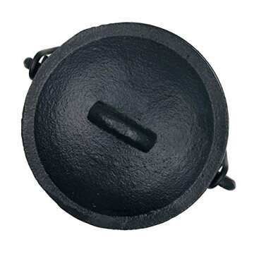 Alternative Imagination Cast Iron Cauldron with Lid and Handles. Perfect for Incense, Rituals, Home Decor, and More - 4.25 Inches Diameter