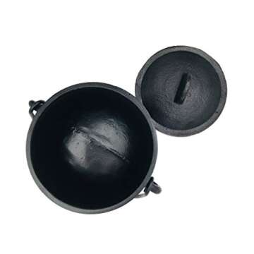 Alternative Imagination Cast Iron Cauldron with Lid and Handles. Perfect for Incense, Rituals, Home Decor, and More - 4.25 Inches Diameter