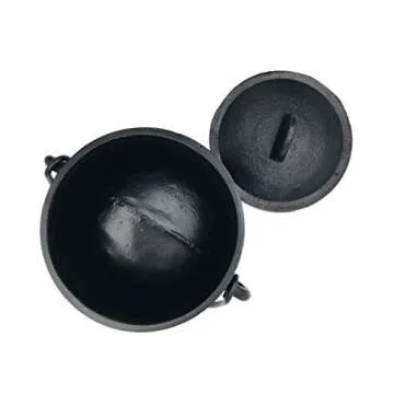 Alternative Imagination Cast Iron Cauldron with Lid and Handles. Perfect for Incense, Rituals, Home Decor, and More - 4.25 Inches Diameter