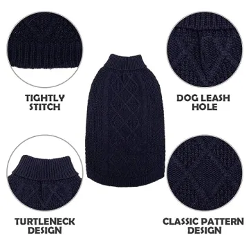 Mihachi Turtleneck Dog Sweater - Winter Coat Apparel Classic Cable Knit Clothes with Leash Hole for Cold Weather, Ideal Gift for Pet in New Year Medium