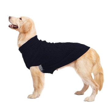 Mihachi Turtleneck Dog Sweater - Winter Coat Apparel Classic Cable Knit Clothes with Leash Hole for Cold Weather, Ideal Gift for Pet in New Year Medium