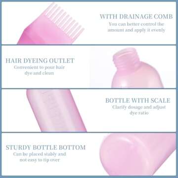 Pimoys Root Comb Applicator Bottle 6 Ounce, Oil Applicator for Hair Dye, Hair Oiling Bottle Brush with Graduated Scale, Pink
