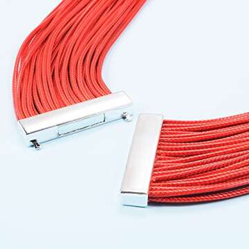 Yuhuan Necklace Women Fashion Bib Choker 36 Layers Wax Line Collar Statement Jewelry (Red)