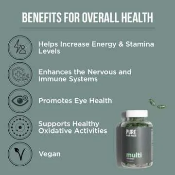 Pure for Men Multivitamin Supplement | Energy, Mood Support, Strong Bones, Antioxidants, Minerals | Vitamins A, B, C, D, Magnesium, Calcium | 42 Fruit & Vegetable Proprietary Blend | 120 Vegan Tablets