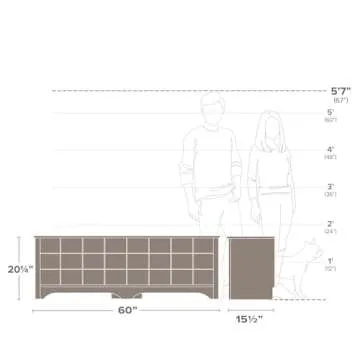 Prepac Cabinet Shoe Cubby Bench, 15.5"D x 60"W x 20.25"H, Black