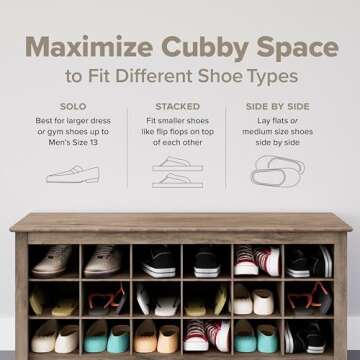 Prepac Cabinet Shoe Cubby Bench, 15.5"D x 60"W x 20.25"H, Black