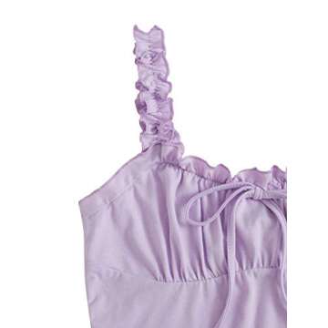 Verdusa Women's Frill Trim Strap Tie Knot Ruched Front Bustier Crop Top Lavender S