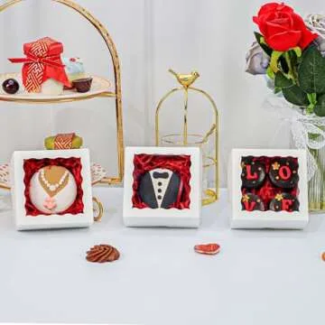 RomanticBaking 40 Pack Bakery Boxes 4x4x2 Inches Cookies Boxes Mini Bundt Cake Boxes Pie Boxes Cinnamon Roll Treat Boxes Chocolate Truffle Boxes Party Wedding Favor