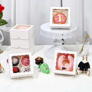 RomanticBaking 40 Pack Bakery Boxes 4x4x2 Inches Cookies Boxes Mini Bundt Cake Boxes Pie Boxes Cinnamon Roll Treat Boxes Chocolate Truffle Boxes Party Wedding Favor