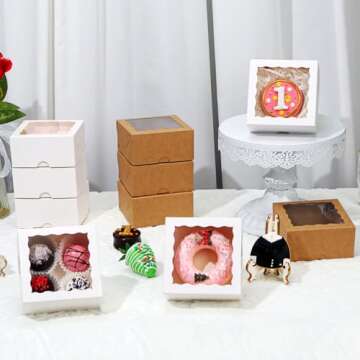 RomanticBaking 40 Pack Bakery Boxes 4x4x2 Inches Cookies Boxes Mini Bundt Cake Boxes Pie Boxes Cinnamon Roll Treat Boxes Chocolate Truffle Boxes Party Wedding Favor