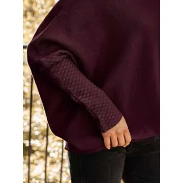 LILLUSORY Womens Batwing Oversized Sweaters 2025 Boat Neck Wrap Tunic Tops Fall Fashion Wine Red Medium