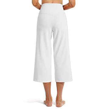 Promover Wide Leg Pants Woman Capri Yoga Pants Loose Fit Casual Lounge Workout Culotte Pants Tummy Control Dress Pants Dressy Summer(White,S,23")