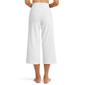 Promover Wide Leg Pants Woman Capri Yoga Pants Loose Fit Casual Lounge Workout Culotte Pants Tummy Control Dress Pants Dressy Summer(White,S,23")