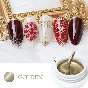 LOKFAR 1PCS Metallic Nail Polish Nail Art Gel Paint for Nails Art, 3D Reflective Metallic Painted Nail Gel Liner Nail Art Polish UV Gold Nail Polish Nail Painting Gel for Nail Art (Gold)