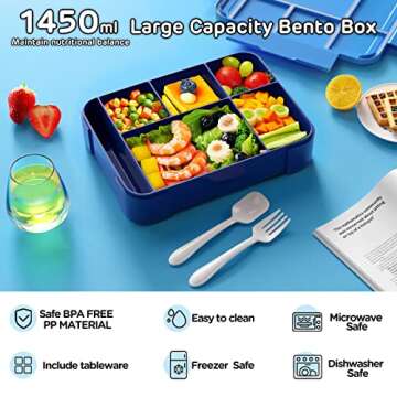 Jelife Bento Lunch Box for Kids - 1450ml Leakproof with 6 Compartments for School