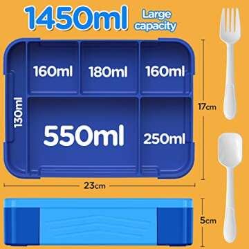 Jelife Kids Bento Lunch Box - 1450ml Leakproof with Compartments