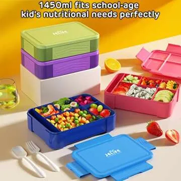 Jelife Kids Bento Lunch Box - 1450ml Leakproof with Compartments
