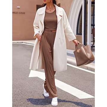 Ekouaer Women's 3 Piece Knit Lounge Set Pajama Long Sleeve Cardigan Sleeveless Top Pants SweatsuitBrownSmall