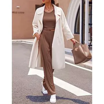 Ekouaer Women's 3 Piece Knit Lounge Set Pajama Long Sleeve Cardigan Sleeveless Top Pants SweatsuitBrownSmall
