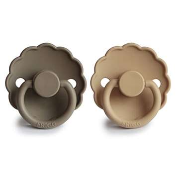 FRIGG Daisy SilkySoft Silicone Baby Pacifier | Made in Denmark | BPA-Free (Croissant/Portobello, 0-6...