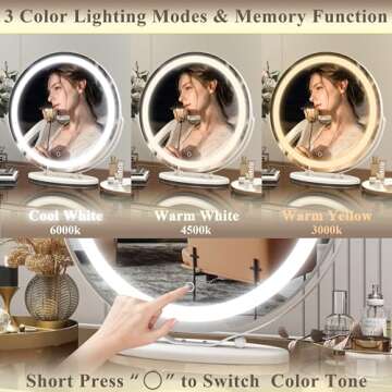 Vierose 20 inch Large Vanity Makeup Mirror with Lights, 3 Color Lighting Modes | Round Lighted Up Ma...