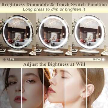 Vierose 20 inch Large Vanity Makeup Mirror with Lights, 3 Color Lighting Modes | Round Lighted Up Makeup Mirror with Dimming LED Halo for Dressing Room & Bedroom Tabletop, Touch Control (White)