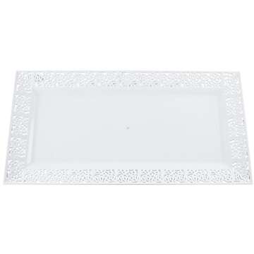 Silver Spoons and More,white Lace Rim 14"x7.5" Heavyweight Plastic Set of 2 Serving Trays
