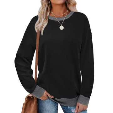 Saloogoe Women's Color Block Sweatshirt - Loose Fit Tunic Top