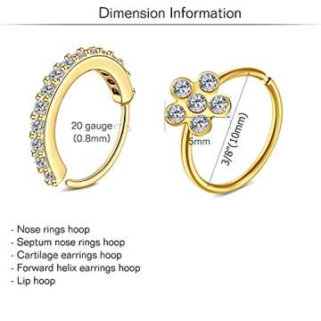 MODRSA Gold Nose Rings for Women Nose Piercings 20g Nose Rings Hoops Gold Nose Hoop Surgical Steel N...