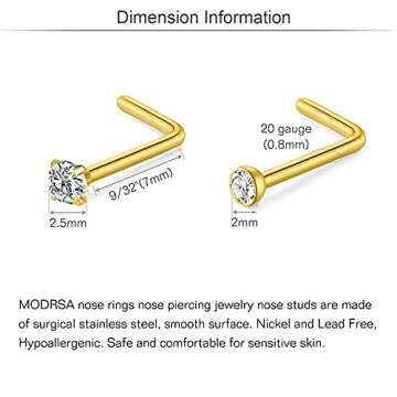 MODRSA Gold Nose Rings for Women Nose Piercings 20g Nose Rings Hoops Gold Nose Hoop Surgical Steel Nose Rings Studs Nose Rings Hoops Heart Nose Ring