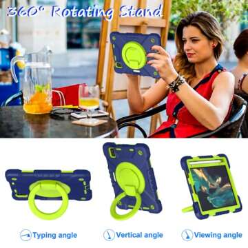 Andnary Case for 2024 iPad Mini 7 A17 Pro/2021 Mini 6 8.3 Inch Case with Built-in Pencil Holder/360° Rotating Handle Stand, Drop-Proof Cover for iPad Mini 7th/6th Generation 8.3", Navy+Green